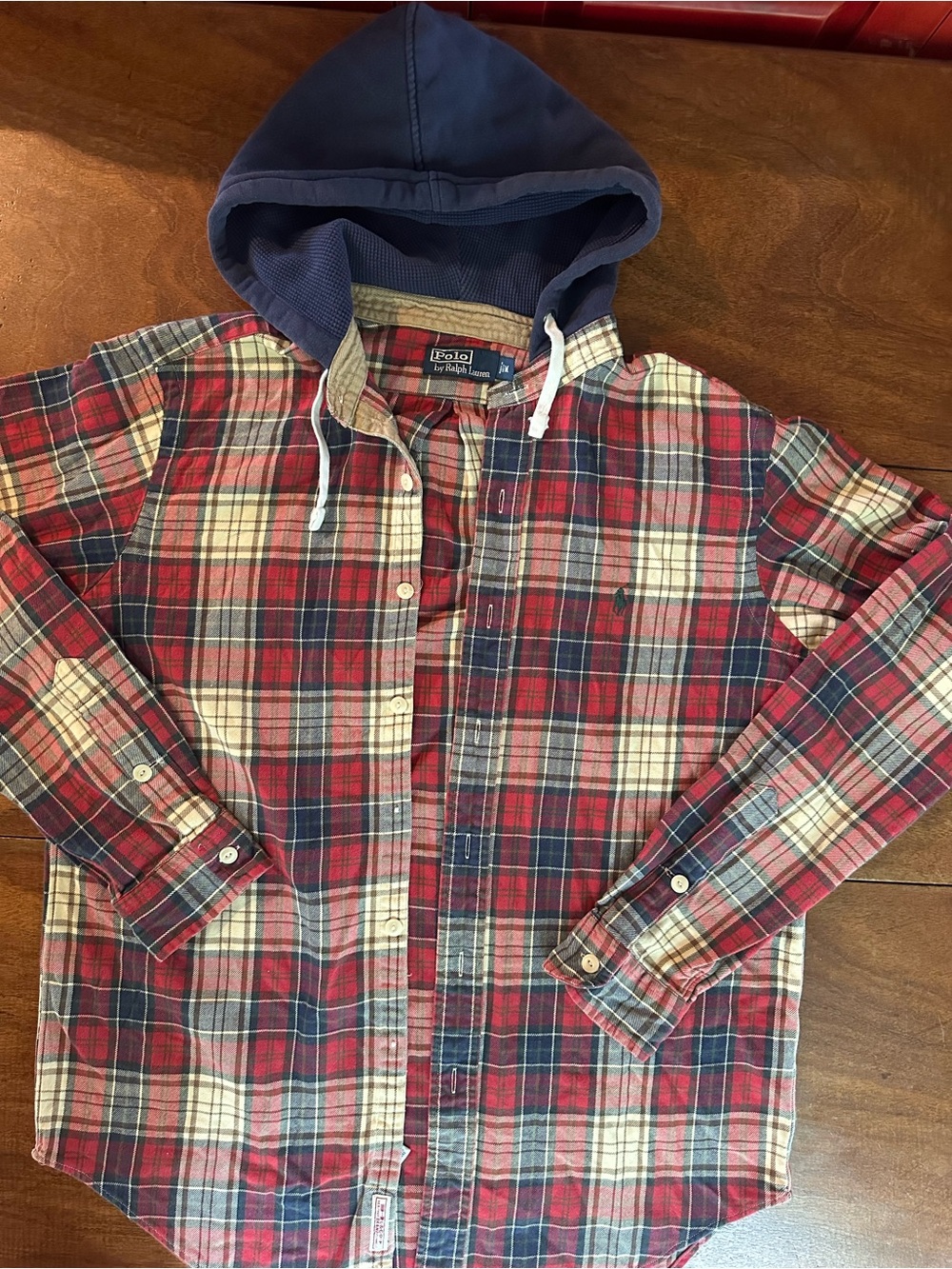 Rare Vintage Polo Ralph Lauren Hooded Flannel Shirt Red Plaid Hood Men’s M